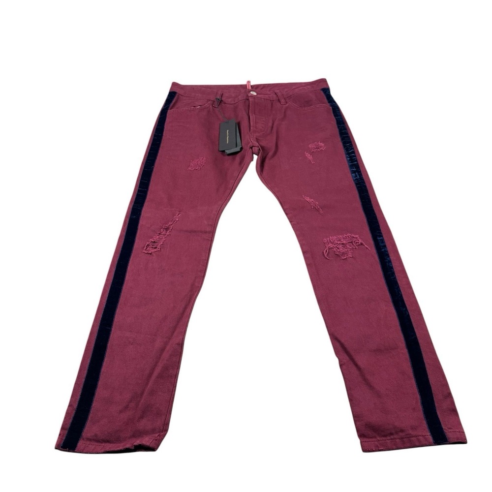 Maurizio Massimino Red Blue Velvet Striped Men's Button Fly Jeans Size 32x27 NWT